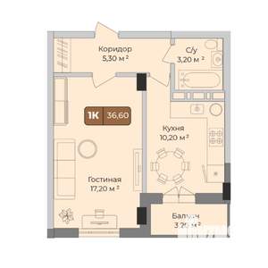 1-к квартира, вторичка, 37м2, 6/9 этаж