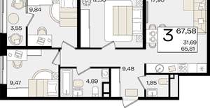 3-к квартира, вторичка, 68м2, 7/18 этаж