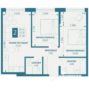 2-к квартира, вторичка, 57м2, 9/18 этаж