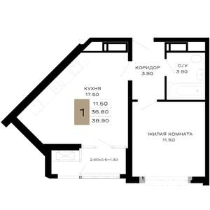 1-к квартира, вторичка, 39м2, 15/23 этаж