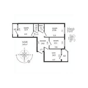3-к квартира, вторичка, 84м2, 12/18 этаж