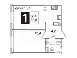 1-к квартира, вторичка, 39м2, 13/16 этаж