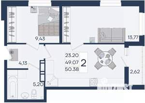 2-к квартира, вторичка, 50м2, 16/18 этаж