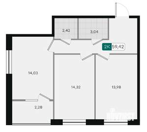 2-к квартира, вторичка, 59м2, 5/18 этаж