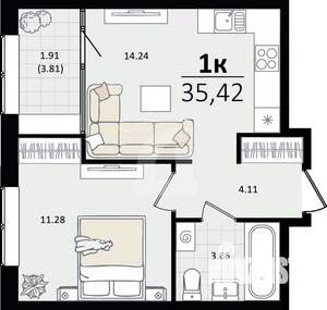 1-к квартира, вторичка, 35м2, 6/18 этаж