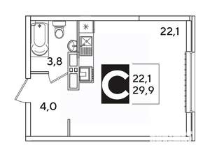 Студия квартира, вторичка, 30м2, 12/16 этаж
