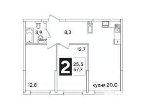 2-к квартира, вторичка, 58м2, 12/16 этаж