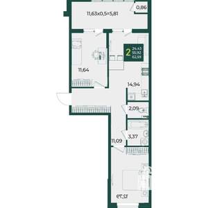 2-к квартира, вторичка, 63м2, 2/18 этаж