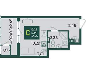 Студия квартира, вторичка, 22м2, 4/18 этаж