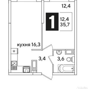 1-к квартира, вторичка, 35м2, 12/17 этаж