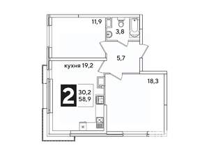 2-к квартира, вторичка, 59м2, 15/16 этаж