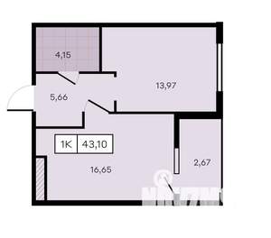 1-к квартира, вторичка, 43м2, 6/8 этаж