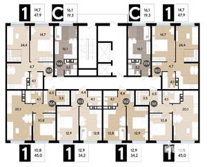 1-к квартира, вторичка, 48м2, 3/16 этаж