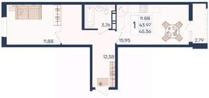 1-к квартира, вторичка, 45м2, 4/18 этаж