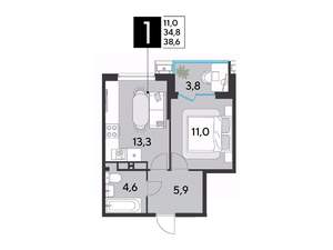 1-к квартира, вторичка, 39м2, 12/18 этаж