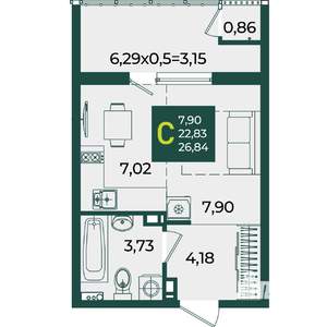 Студия квартира, вторичка, 27м2, 5/18 этаж