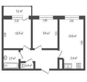 3-к квартира, вторичка, 49м2, 13/24 этаж