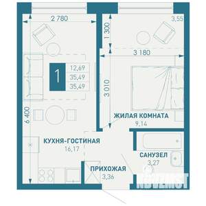 1-к квартира, вторичка, 35м2, 3/18 этаж