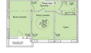 2-к квартира, вторичка, 52м2, 10/16 этаж