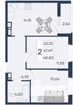 2-к квартира, вторичка, 49м2, 7/18 этаж