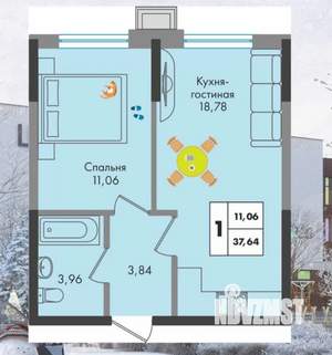 2-к квартира, вторичка, 38м2, 6/9 этаж