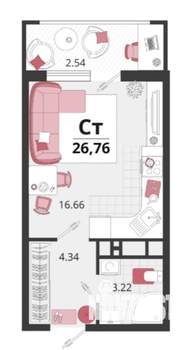 Студия квартира, вторичка, 27м2, 2/18 этаж