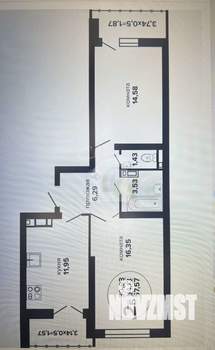 2-к квартира, вторичка, 58м2, 12/24 этаж