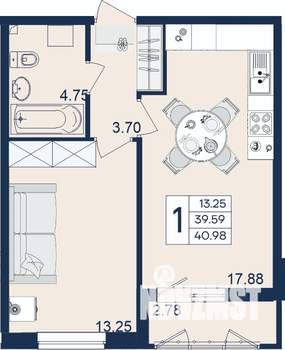 1-к квартира, вторичка, 41м2, 2/18 этаж