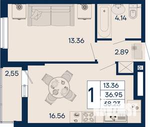 1-к квартира, вторичка, 38м2, 2/18 этаж