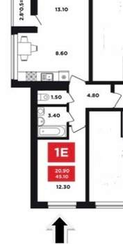 1-к квартира, вторичка, 45м2, 4/12 этаж