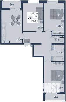 3-к квартира, вторичка, 76м2, 3/18 этаж