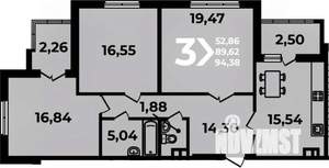 3-к квартира, вторичка, 94м2, 10/19 этаж