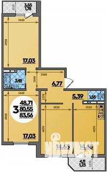 3-к квартира, строящийся дом, 84м2, 6/8 этаж