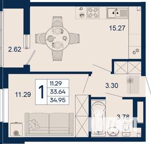 1-к квартира, вторичка, 35м2, 2/18 этаж