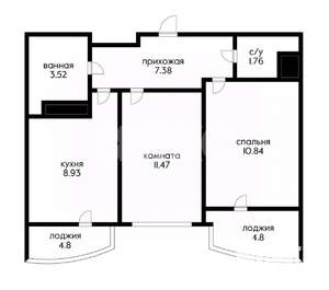 2-к квартира, вторичка, 53м2, 14/24 этаж