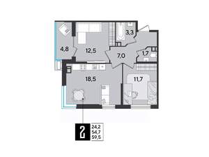 2-к квартира, вторичка, 60м2, 6/9 этаж