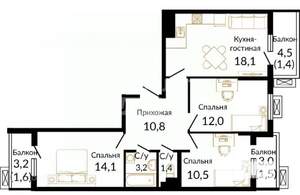 3-к квартира, вторичка, 70м2, 10/12 этаж