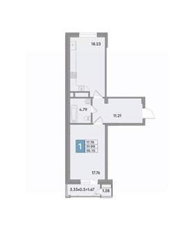 1-к квартира, вторичка, 55м2, 7/12 этаж