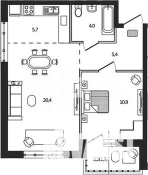 1-к квартира, вторичка, 48м2, 1/9 этаж