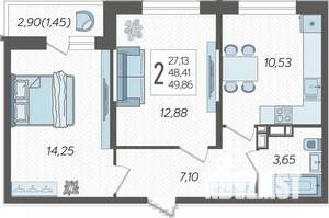 2-к квартира, вторичка, 50м2, 17/19 этаж