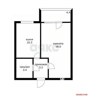 1-к квартира, вторичка, 35м2, 3/6 этаж