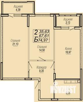 2-к квартира, вторичка, 75м2, 11/16 этаж