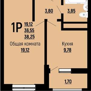 1-к квартира, вторичка, 38м2, 21/24 этаж