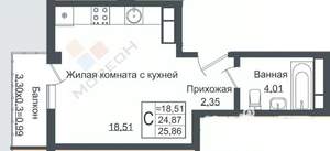 Студия квартира, вторичка, 26м2, 5/8 этаж