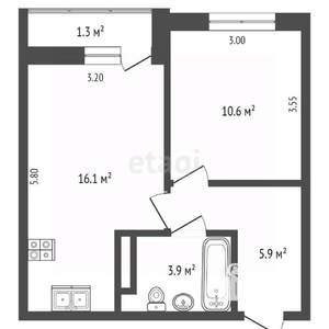 1-к квартира, вторичка, 37м2, 13/16 этаж