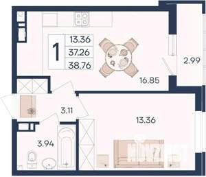 1-к квартира, вторичка, 39м2, 6/18 этаж