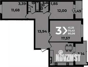 3-к квартира, вторичка, 80м2, 13/19 этаж