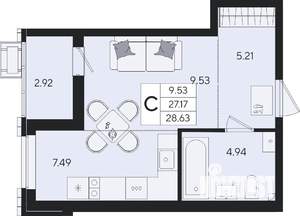 Студия квартира, вторичка, 29м2, 2/8 этаж