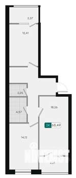 2-к квартира, вторичка, 68м2, 2/18 этаж