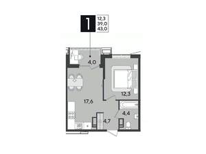 1-к квартира, вторичка, 43м2, 13/18 этаж